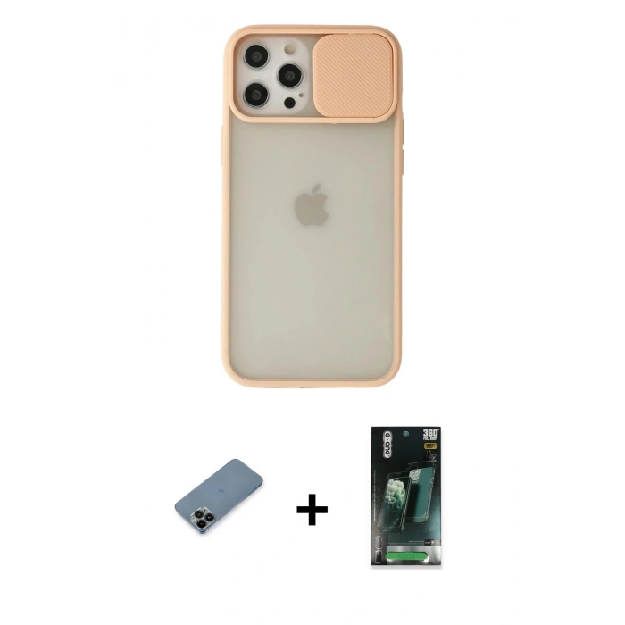 MARSİLYAN™- iPhone 12 Pro Max Kılıf Vadi Çizgi - Şeffaf 360 Full Body Arka Koruyucu + Shine Kamera Lens Koruma Cam - SH