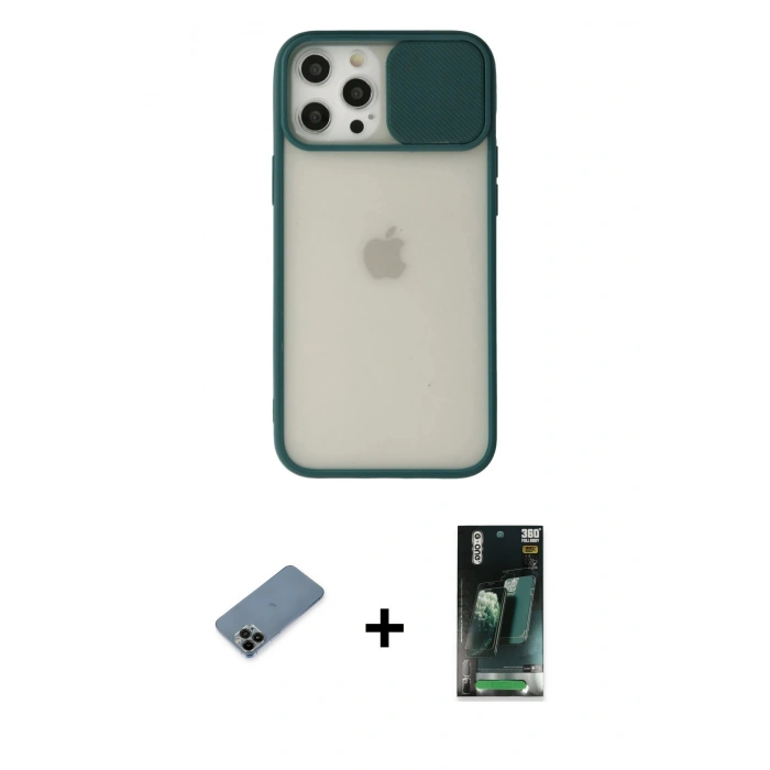 MARSİLYAN™- iPhone 12 Pro Max Kılıf Vadi Çizgi - Şeffaf 360 Full Body Arka Koruyucu + Shine Kamera Lens Koruma Cam - SH
