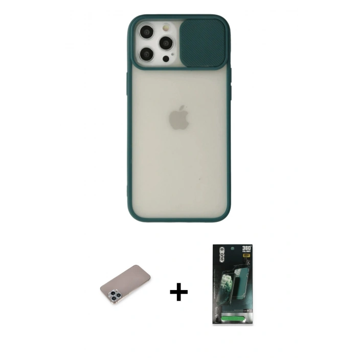 MARSİLYAN™- iPhone 12 Pro Max Kılıf Vadi Çizgi - Şeffaf 360 Full Body Arka Koruyucu + Shine Kamera Lens Koruma Cam - SABE