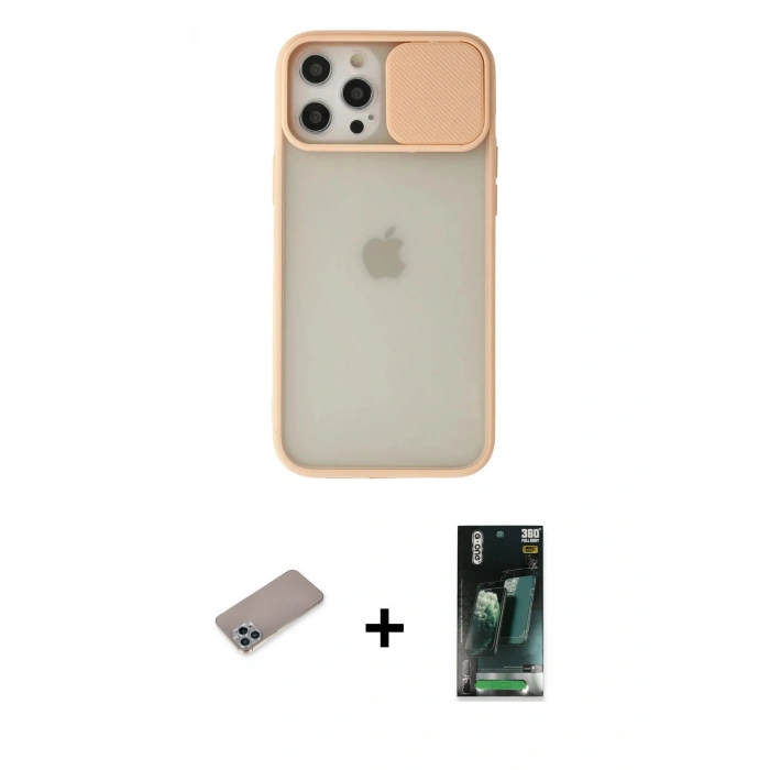 MARSİLYAN™- iPhone 12 Pro Max Kılıf Vadi Çizgi - Şeffaf 360 Full Body Arka Koruyucu + Shine Kamera Lens Koruma Cam - SABE
