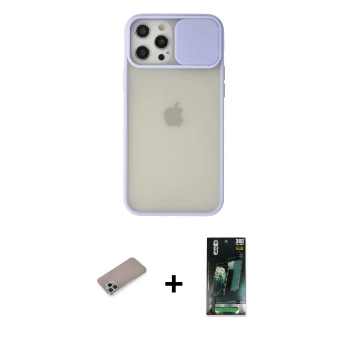 MARSİLYAN™- iPhone 12 Pro Max Kılıf Vadi Çizgi - Şeffaf 360 Full Body Arka Koruyucu + Shine Kamera Lens Koruma Cam - SABE