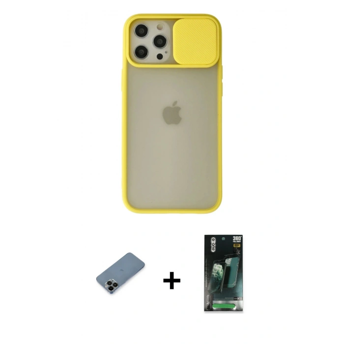 MARSİLYAN™- iPhone 12 Pro Max Kılıf Vadi Çizgi - Şeffaf 360 Full Body Arka Koruyucu + Shine Kamera Lens Koruma Cam - SH