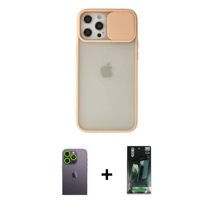 MARSİLYAN™- iPhone 12 Pro Max Kılıf Vadi Çizgi - Şeffaf 360 Full Body Arka Koruyucu + Neon Fosforlu Kamera Lens - YL