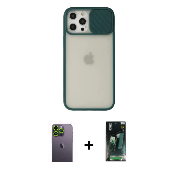 MARSİLYAN™- iPhone 12 Pro Max Kılıf Vadi Çizgi - Şeffaf 360 Full Body Arka Koruyucu + Neon Fosforlu Kamera Lens - YL