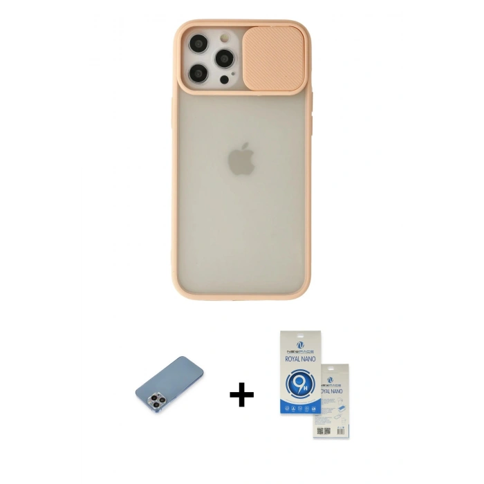 MARSİLYAN™- iPhone 12 Pro Max Kılıf Vadi Çizgi - Şeffaf Royal Nano Ekran Koruyucu + Shine Kamera Lens Koruma Cam - GI