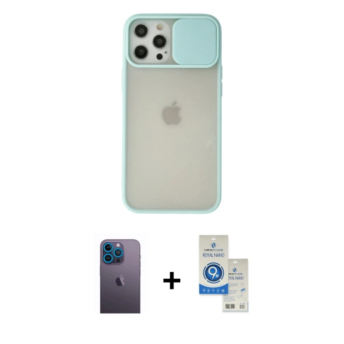 MARSİLYAN™- iPhone 12 Pro Max Kılıf Vadi Çizgi - Şeffaf Royal Nano Ekran Koruyucu + Neon Fosforlu Kamera Lens - MI