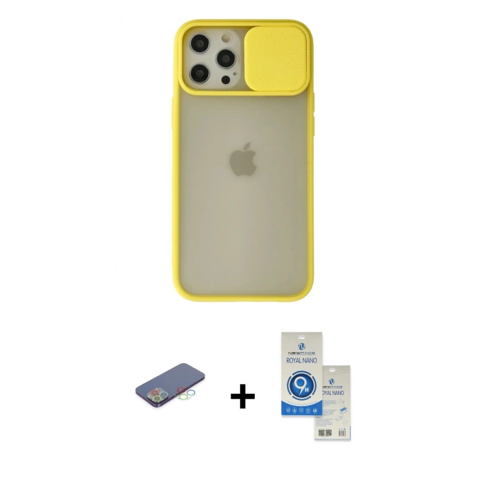 MARSİLYAN™- iPhone 12 Pro Max Kılıf Vadi Çizgi - Şeffaf Royal Nano Ekran Koruyucu + Renkli Kamera Lens Koruma Cam - MI