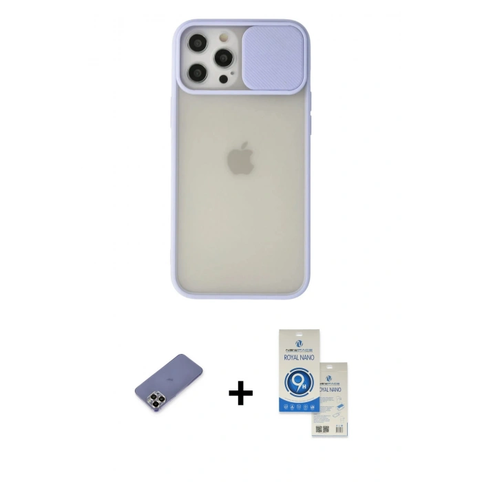 MARSİLYAN™- iPhone 12 Pro Max Kılıf Vadi Çizgi - Şeffaf Royal Nano Ekran Koruyucu + Metal Kamera Lens Koruma Cam - GD