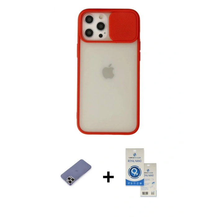 MARSİLYAN™- iPhone 12 Pro Max Kılıf Vadi Çizgi - Şeffaf Royal Nano Ekran Koruyucu + Metal Kamera Lens Koruma Cam - GD
