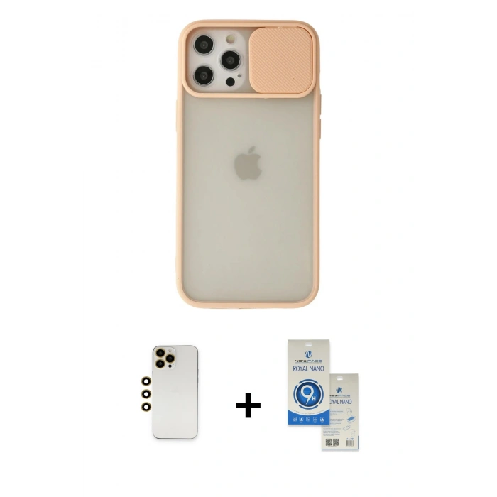 MARSİLYAN™- iPhone 12 Pro Max Kılıf Vadi Çizgi - Şeffaf Royal Nano Ekran Koruyucu + Shine Kamera Lens - GD