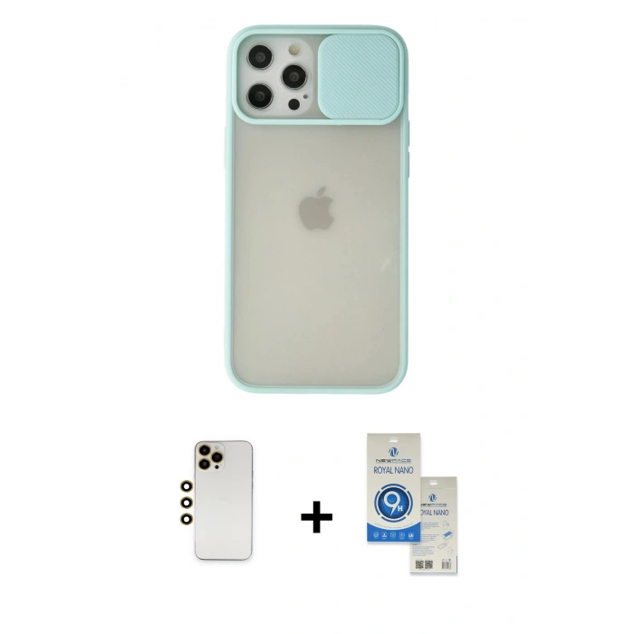 MARSİLYAN™- iPhone 12 Pro Max Kılıf Vadi Çizgi - Şeffaf Royal Nano Ekran Koruyucu + Shine Kamera Lens - GD
