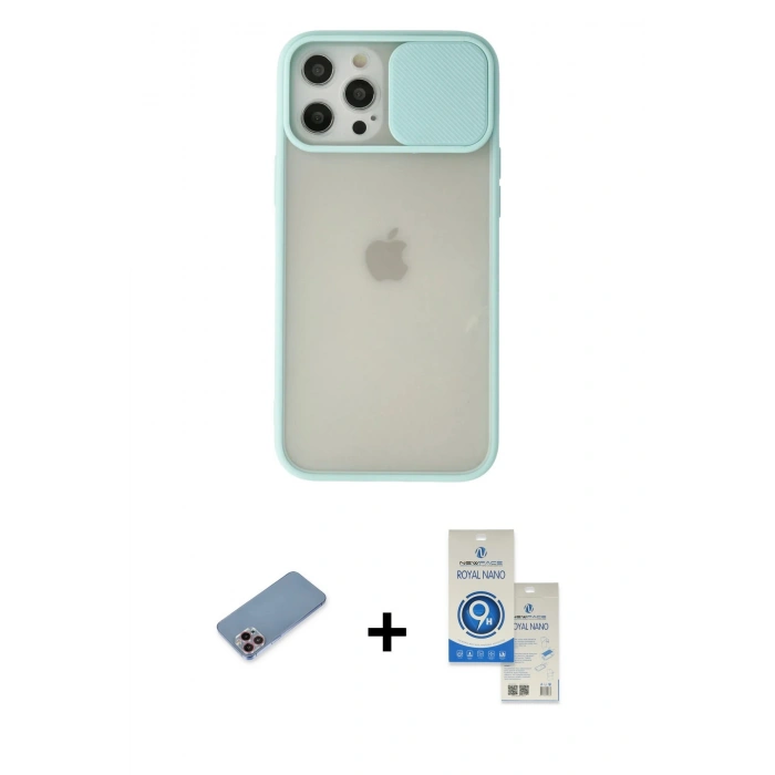 MARSİLYAN™- iPhone 12 Pro Max Kılıf Vadi Çizgi - Şeffaf Royal Nano Ekran Koruyucu + Shine Kamera Lens Koruma Cam - PE