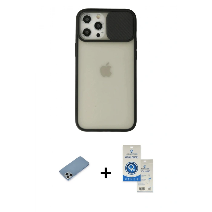 MARSİLYAN™- iPhone 12 Pro Max Kılıf Vadi Çizgi - Şeffaf Royal Nano Ekran Koruyucu + Shine Kamera Lens Koruma Cam - GS