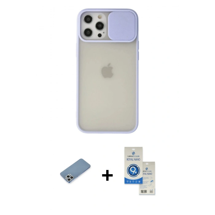 MARSİLYAN™- iPhone 12 Pro Max Kılıf Vadi Çizgi - Şeffaf Royal Nano Ekran Koruyucu + Shine Kamera Lens Koruma Cam - GS