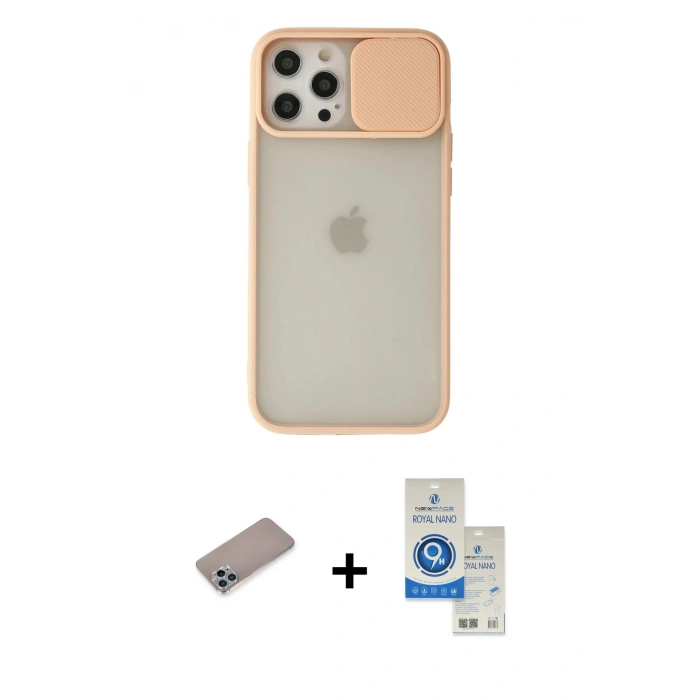 MARSİLYAN™- iPhone 12 Pro Max Kılıf Vadi Çizgi - Şeffaf Royal Nano Ekran Koruyucu + Shine Kamera Lens Koruma Cam - SABE