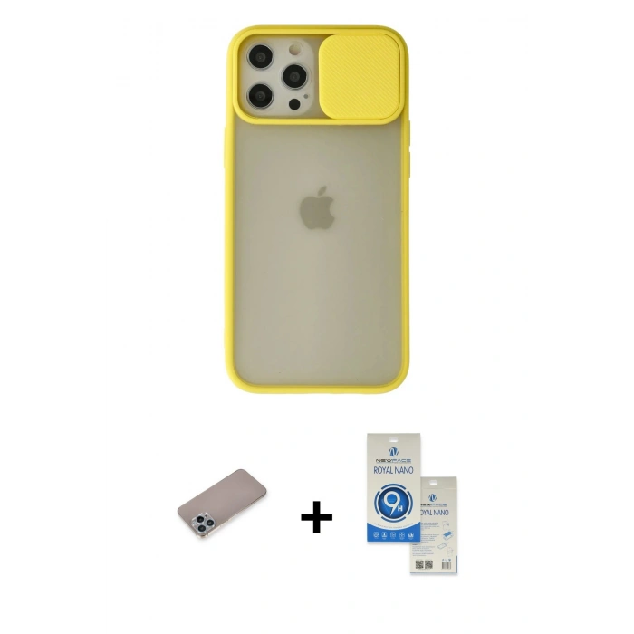 MARSİLYAN™- iPhone 12 Pro Max Kılıf Vadi Çizgi - Şeffaf Royal Nano Ekran Koruyucu + Shine Kamera Lens Koruma Cam - SABE