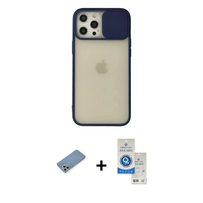 MARSİLYAN™- iPhone 12 Pro Max Kılıf Vadi Çizgi - Şeffaf Royal Nano Ekran Koruyucu + Shine Kamera Lens Koruma Cam - GS