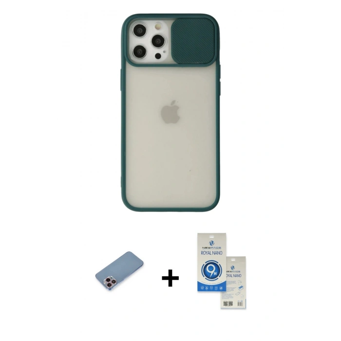 MARSİLYAN™- iPhone 12 Pro Max Kılıf Vadi Çizgi - Şeffaf Royal Nano Ekran Koruyucu + Shine Kamera Lens Koruma Cam - PE