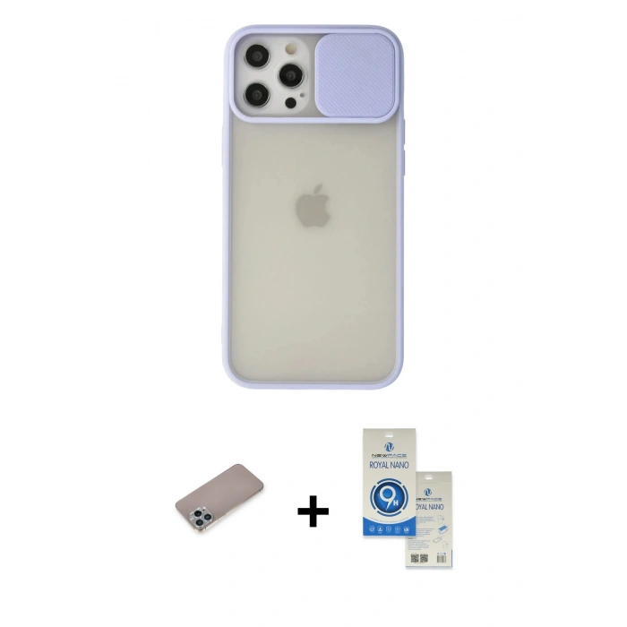 MARSİLYAN™- iPhone 12 Pro Max Kılıf Vadi Çizgi - Şeffaf Royal Nano Ekran Koruyucu + Shine Kamera Lens Koruma Cam - SABE
