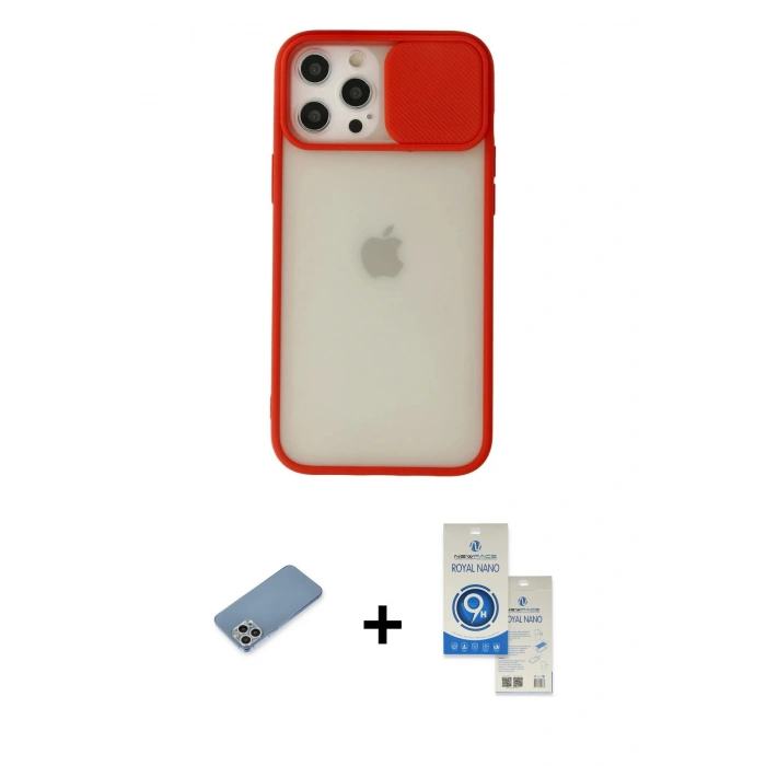 MARSİLYAN™- iPhone 12 Pro Max Kılıf Vadi Çizgi - Şeffaf Royal Nano Ekran Koruyucu + Shine Kamera Lens Koruma Cam - GS