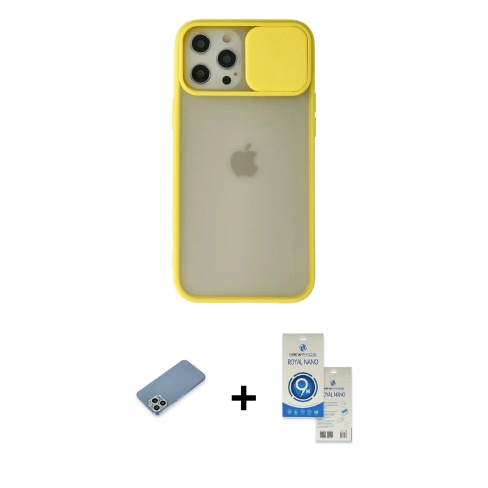 MARSİLYAN™- iPhone 12 Pro Max Kılıf Vadi Çizgi - Şeffaf Royal Nano Ekran Koruyucu + Shine Kamera Lens Koruma Cam - GS
