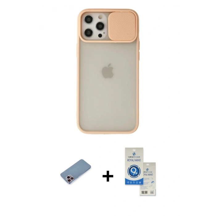 MARSİLYAN™- iPhone 12 Pro Max Kılıf Vadi Çizgi - Şeffaf Royal Nano Ekran Koruyucu + Shine Kamera Lens Koruma Cam - PE