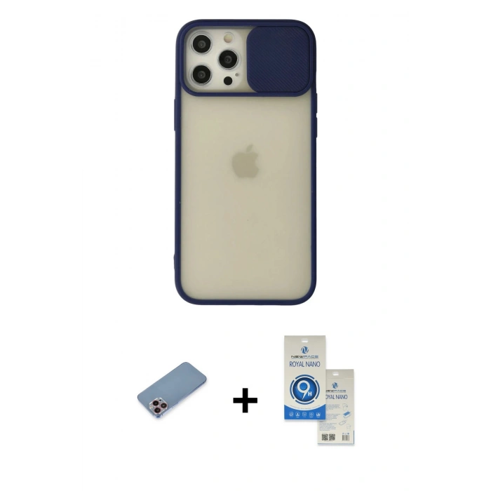 MARSİLYAN™- iPhone 12 Pro Max Kılıf Vadi Çizgi - Şeffaf Royal Nano Ekran Koruyucu + Shine Kamera Lens Koruma Cam - PE
