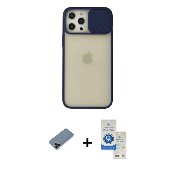 MARSİLYAN™- iPhone 12 Pro Max Kılıf Vadi Çizgi - Şeffaf Royal Nano Ekran Koruyucu + Shine Kamera Lens Koruma Cam - SH