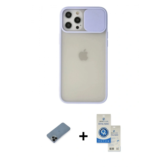 MARSİLYAN™- iPhone 12 Pro Max Kılıf Vadi Çizgi - Şeffaf Royal Nano Ekran Koruyucu + Shine Kamera Lens Koruma Cam - SH