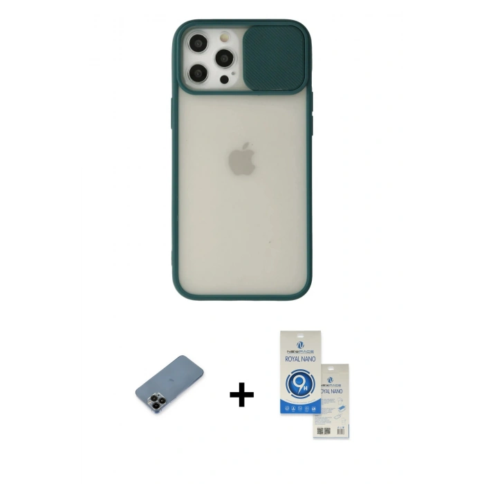MARSİLYAN™- iPhone 12 Pro Max Kılıf Vadi Çizgi - Şeffaf Royal Nano Ekran Koruyucu + Shine Kamera Lens Koruma Cam - SH