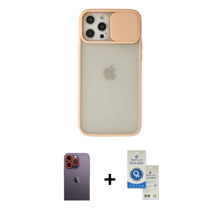 MARSİLYAN™- iPhone 12 Pro Max Kılıf Vadi Çizgi - Şeffaf Royal Nano Ekran Koruyucu + Neon Fosforlu Kamera Lens - TU