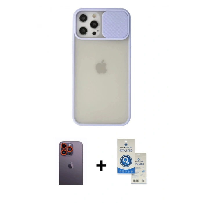 MARSİLYAN™- iPhone 12 Pro Max Kılıf Vadi Çizgi - Şeffaf Royal Nano Ekran Koruyucu + Neon Fosforlu Kamera Lens - TU