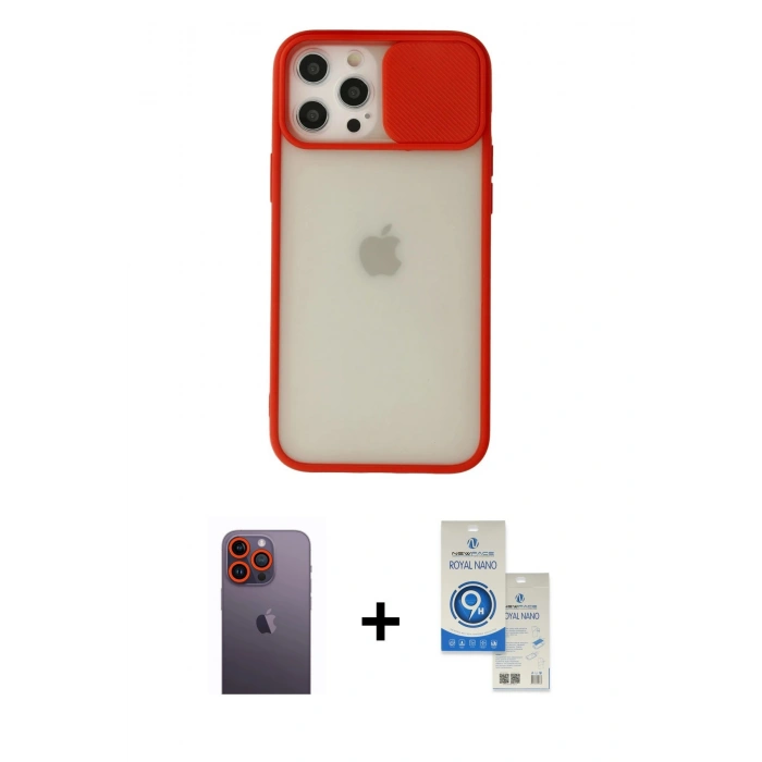 MARSİLYAN™- iPhone 12 Pro Max Kılıf Vadi Çizgi - Şeffaf Royal Nano Ekran Koruyucu + Neon Fosforlu Kamera Lens - TU