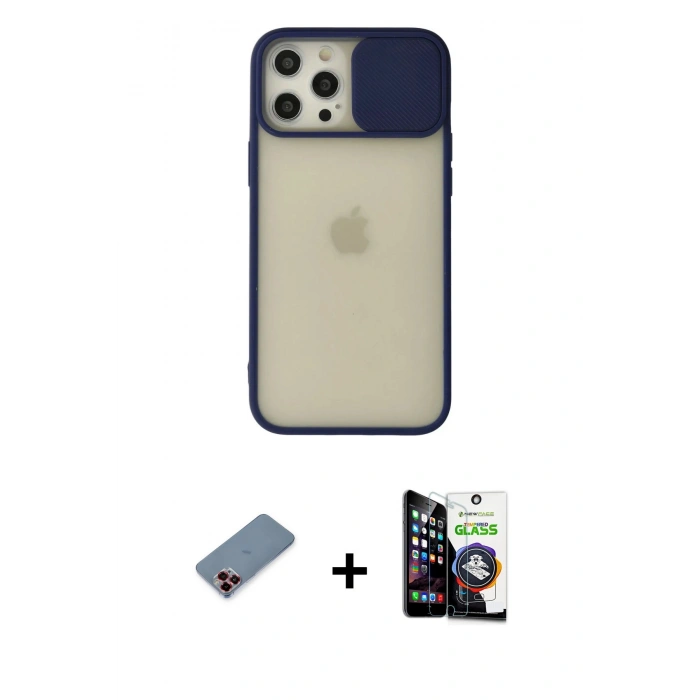 MARSİLYAN™- iPhone 12 Pro Max Kılıf Vadi Çizgi - Şeffaf Temperli Cam Ekran Koruyucu + Metal Kamera Lens Koruma Cam - KI