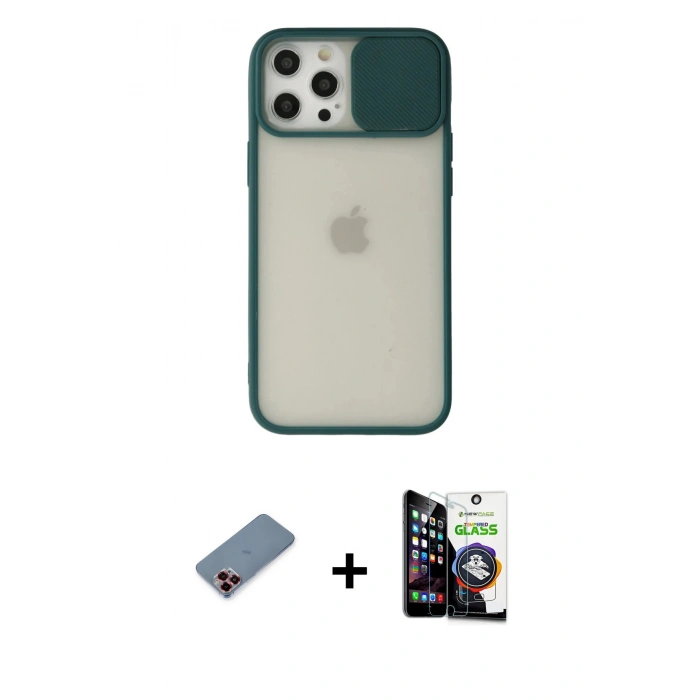 MARSİLYAN™- iPhone 12 Pro Max Kılıf Vadi Çizgi - Şeffaf Temperli Cam Ekran Koruyucu + Metal Kamera Lens Koruma Cam - KI
