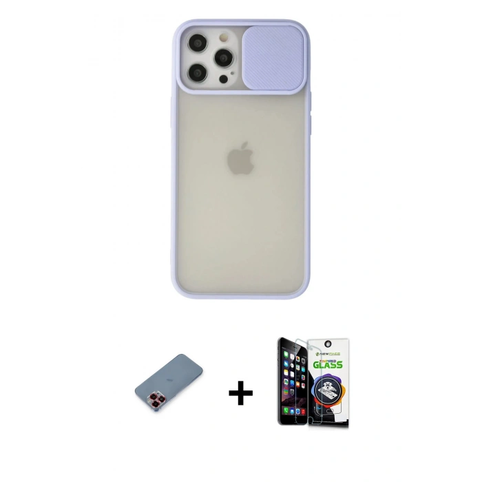 MARSİLYAN™- iPhone 12 Pro Max Kılıf Vadi Çizgi - Şeffaf Temperli Cam Ekran Koruyucu + Metal Kamera Lens Koruma Cam - KI