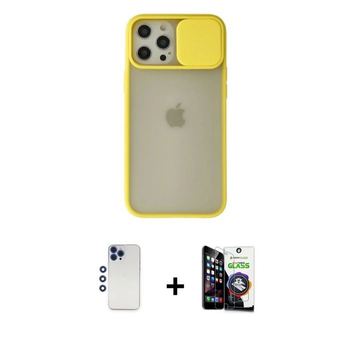 MARSİLYAN™- iPhone 12 Pro Max Kılıf Vadi Çizgi - Şeffaf Temperli Cam Ekran Koruyucu + Shine Kamera Lens - LT