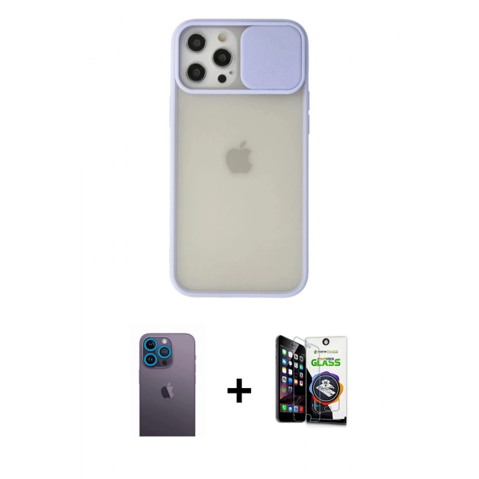 MARSİLYAN™- iPhone 12 Pro Max Kılıf Vadi Çizgi - Şeffaf Temperli Cam Ekran Koruyucu + Neon Fosforlu Kamera Lens - MI