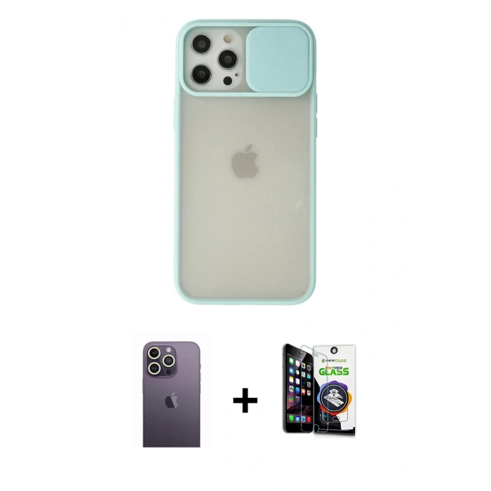 MARSİLYAN™- iPhone 12 Pro Max Kılıf Vadi Çizgi - Şeffaf Temperli Cam Ekran Koruyucu + Neon Fosforlu Kamera Lens - BZ