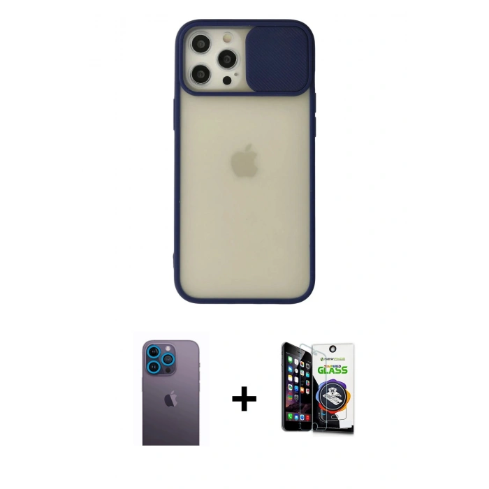MARSİLYAN™- iPhone 12 Pro Max Kılıf Vadi Çizgi - Şeffaf Temperli Cam Ekran Koruyucu + Neon Fosforlu Kamera Lens - MI