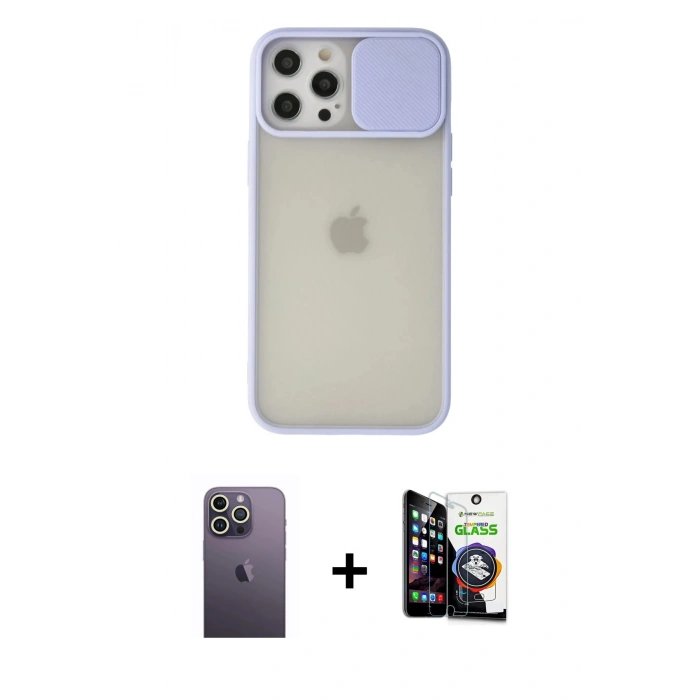 MARSİLYAN™- iPhone 12 Pro Max Kılıf Vadi Çizgi - Şeffaf Temperli Cam Ekran Koruyucu + Neon Fosforlu Kamera Lens - BZ