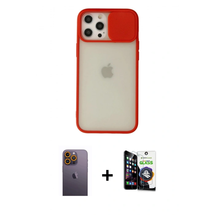 MARSİLYAN™- iPhone 12 Pro Max Kılıf Vadi Çizgi - Şeffaf Temperli Cam Ekran Koruyucu + Neon Fosforlu Kamera Lens - SI