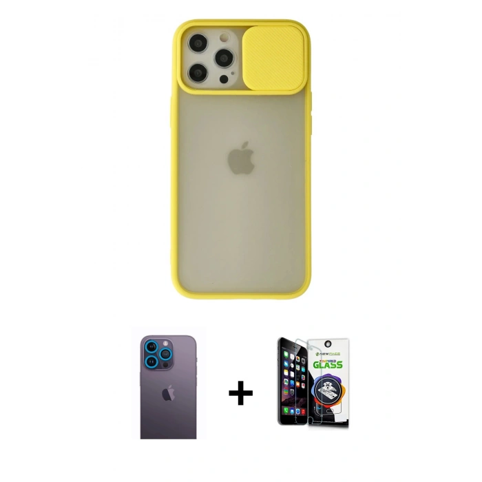 MARSİLYAN™- iPhone 12 Pro Max Kılıf Vadi Çizgi - Şeffaf Temperli Cam Ekran Koruyucu + Neon Fosforlu Kamera Lens - MI