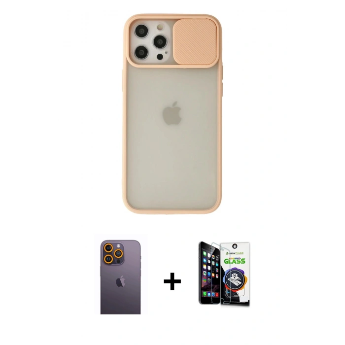 MARSİLYAN™- iPhone 12 Pro Max Kılıf Vadi Çizgi - Şeffaf Temperli Cam Ekran Koruyucu + Neon Fosforlu Kamera Lens - SI
