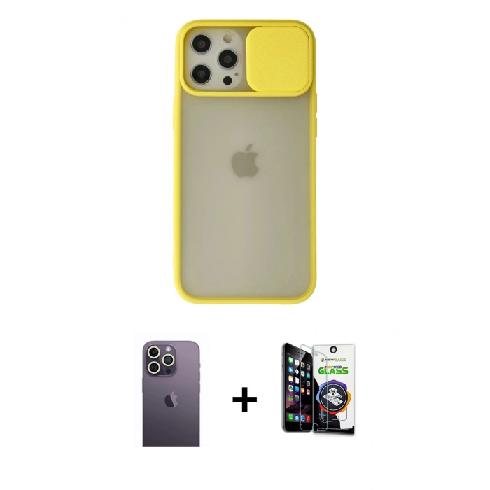 MARSİLYAN™- iPhone 12 Pro Max Kılıf Vadi Çizgi - Şeffaf Temperli Cam Ekran Koruyucu + Neon Fosforlu Kamera Lens - BZ