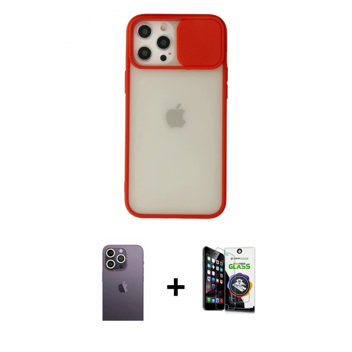 MARSİLYAN™- iPhone 12 Pro Max Kılıf Vadi Çizgi - Şeffaf Temperli Cam Ekran Koruyucu + Neon Fosforlu Kamera Lens - BZ