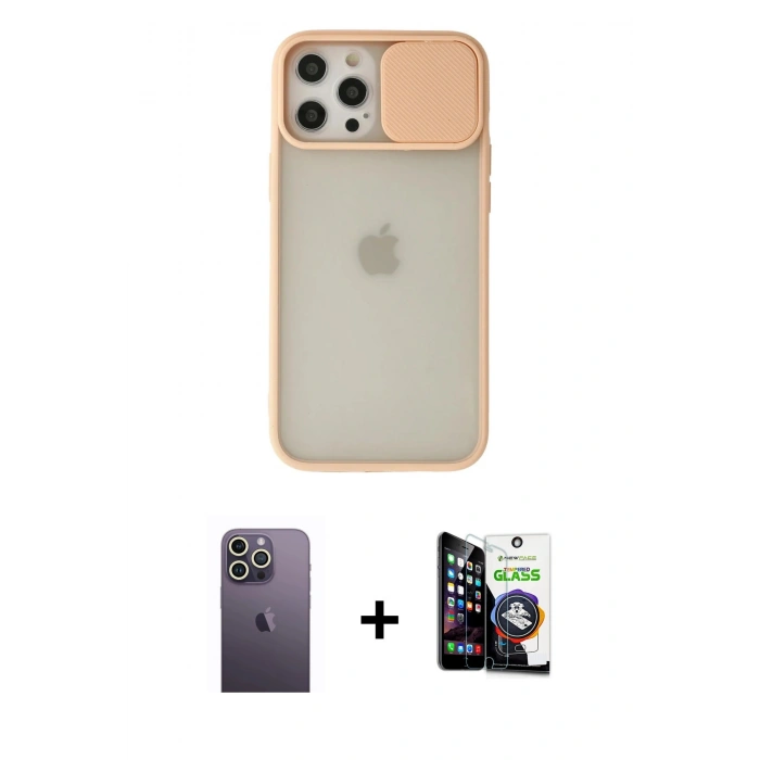 MARSİLYAN™- iPhone 12 Pro Max Kılıf Vadi Çizgi - Şeffaf Temperli Cam Ekran Koruyucu + Neon Fosforlu Kamera Lens - BZ