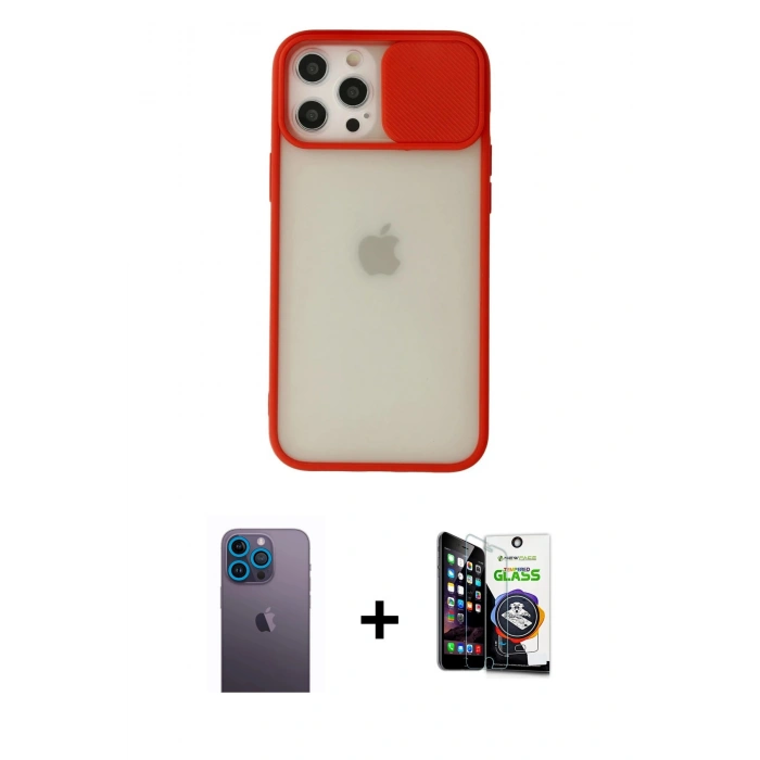 MARSİLYAN™- iPhone 12 Pro Max Kılıf Vadi Çizgi - Şeffaf Temperli Cam Ekran Koruyucu + Neon Fosforlu Kamera Lens - MI