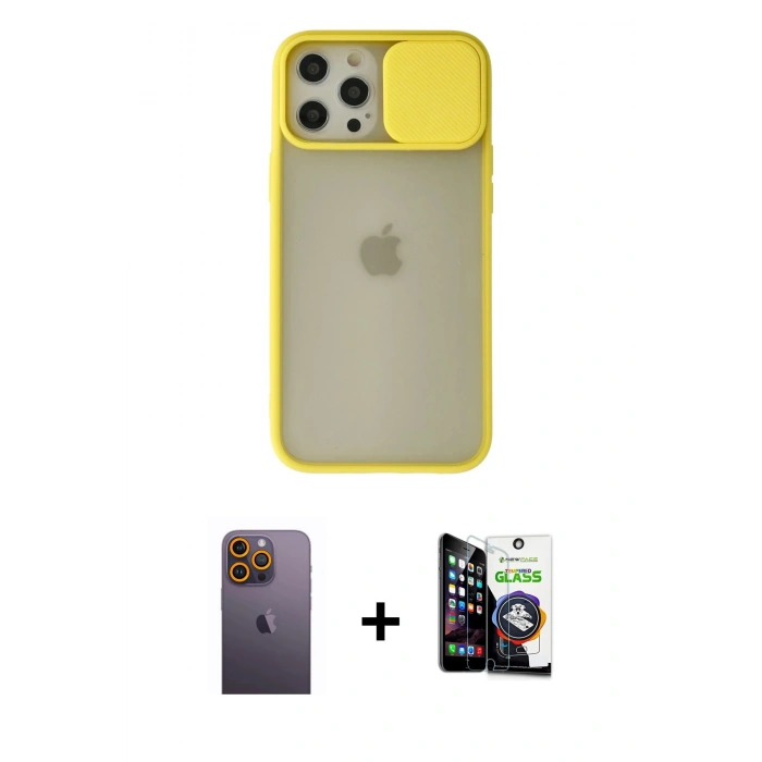 MARSİLYAN™- iPhone 12 Pro Max Kılıf Vadi Çizgi - Şeffaf Temperli Cam Ekran Koruyucu + Neon Fosforlu Kamera Lens - SI