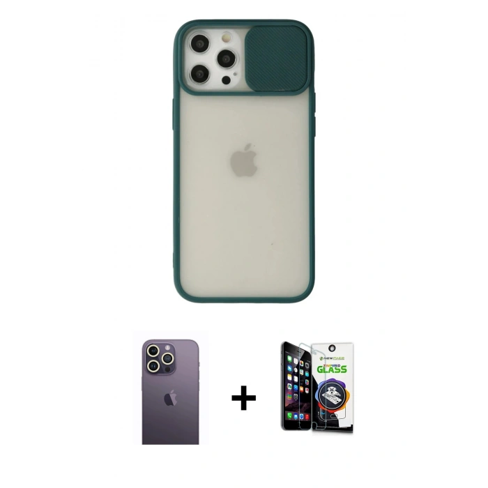 MARSİLYAN™- iPhone 12 Pro Max Kılıf Vadi Çizgi - Şeffaf Temperli Cam Ekran Koruyucu + Neon Fosforlu Kamera Lens - BZ